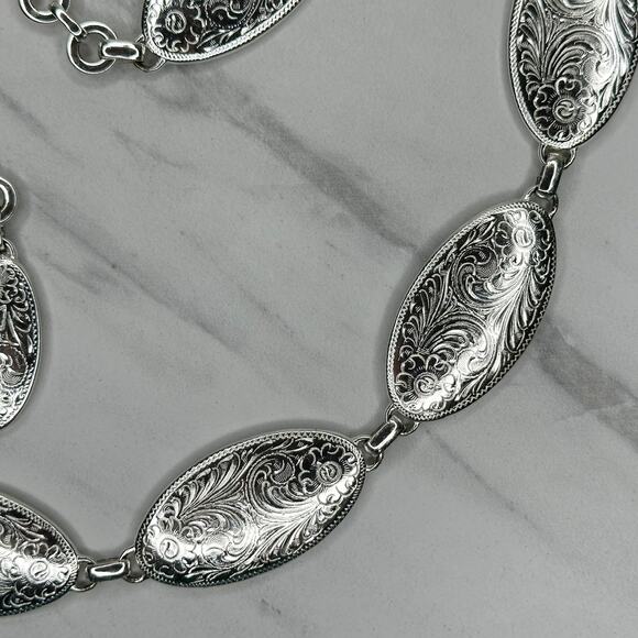 Womens Floral Engraved Concho Silver Tone Chain Belt L/XL Large ✨ main image 5